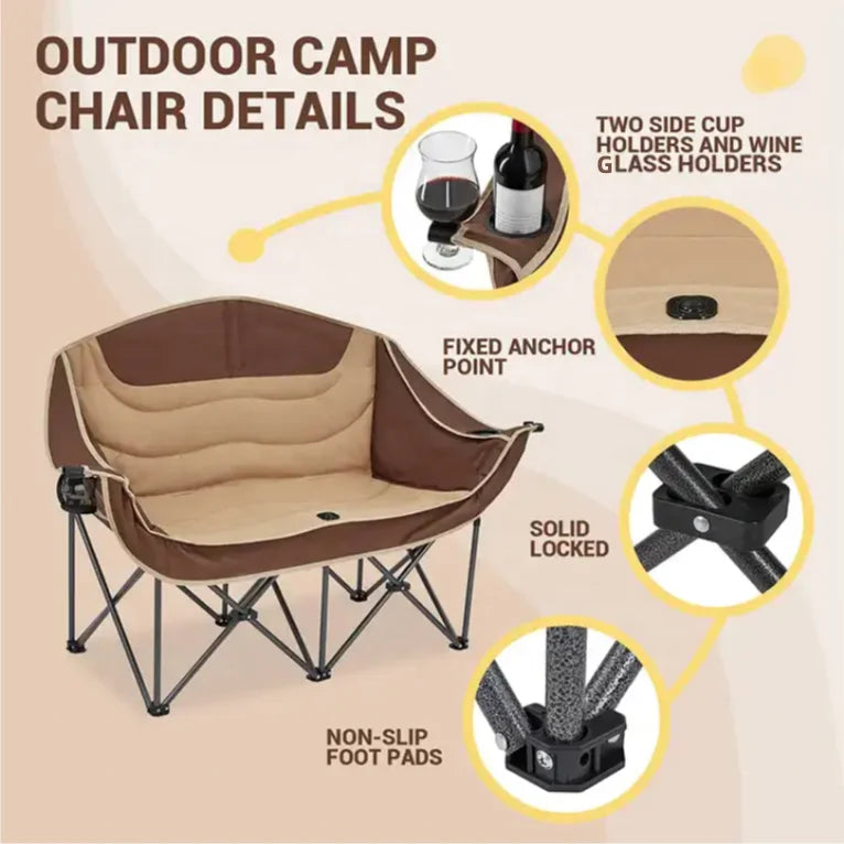 Heated Portable Double Camping Loveseat with 12V Battery Pack for Outdoor Comfort