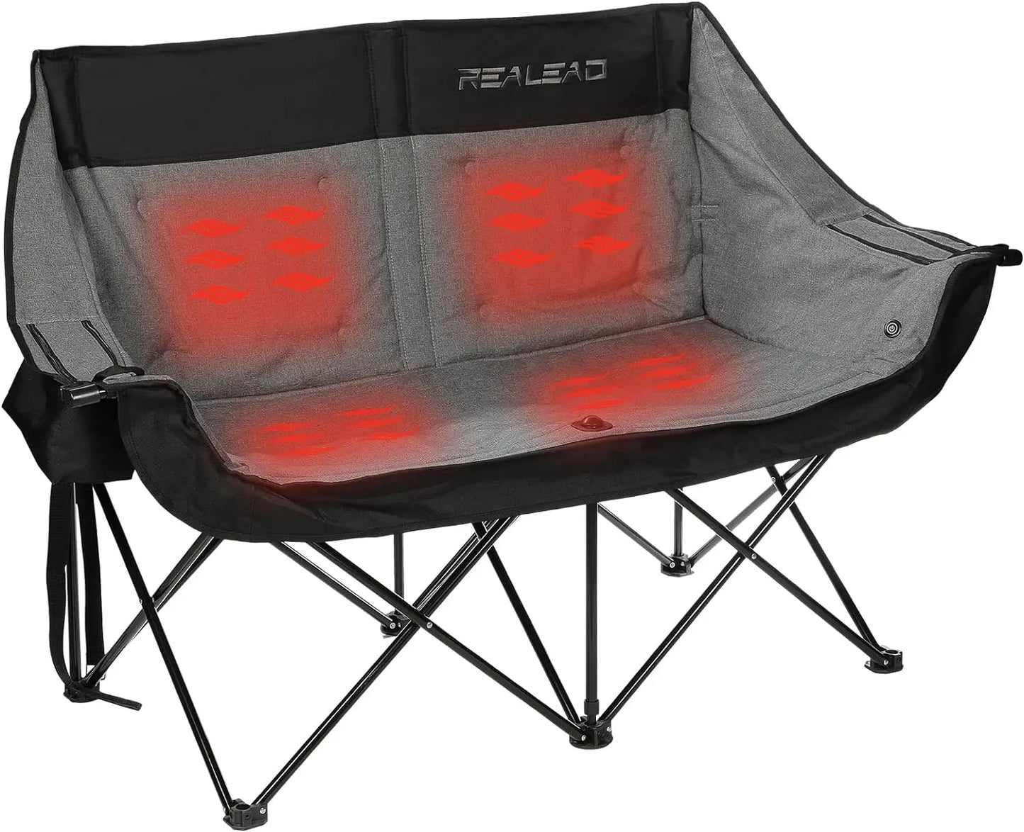 Portable Heated Loveseat Camping Chair with 3 Heat Levels and 4 Heating Zones for Outdoor Comfort