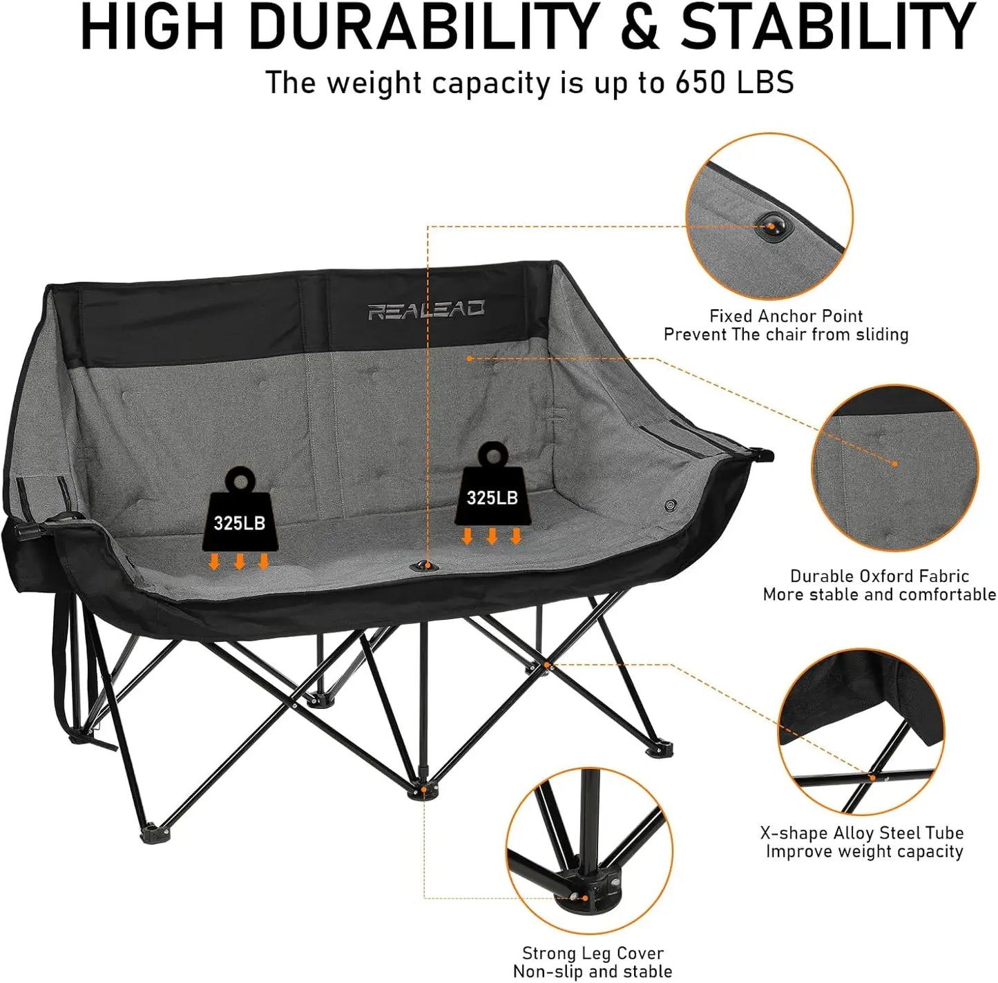 Portable Heated Loveseat Camping Chair with 3 Heat Levels and 4 Heating Zones for Outdoor Comfort