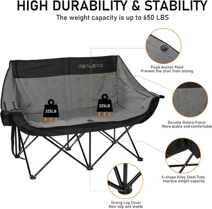 Portable Heated Loveseat Camping Chair with 3 Heat Levels and 4 Heating Zones for Outdoor Comfort